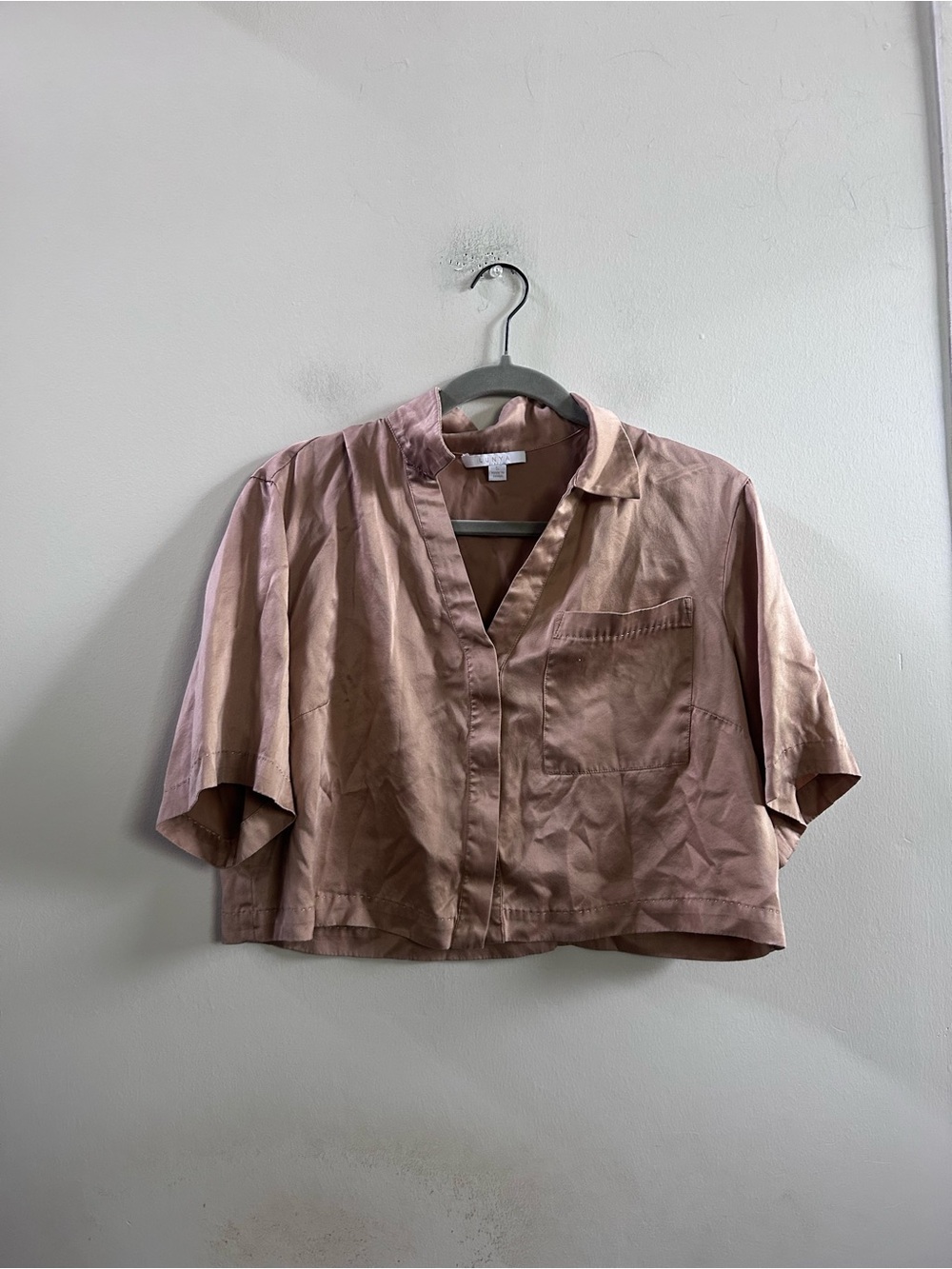 Lunya cropped washable silk pajama shirt small